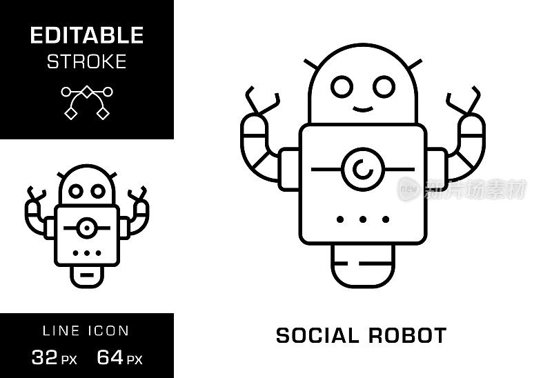社交机器人可编辑笔画线图标设计