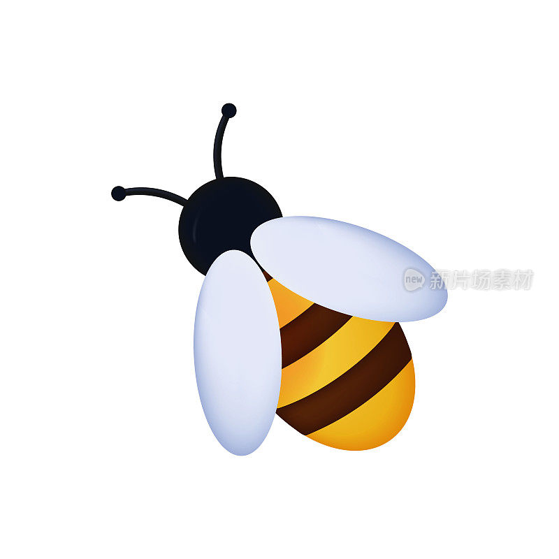 蜜蜂图标3d。飞虫孤立在白色背景上。蜜蜂象征，有机自然，春天，大黄蜂飞行，有刺和翅膀的动物。一只蜜蜂，黄蜂。矢量卡通插图。