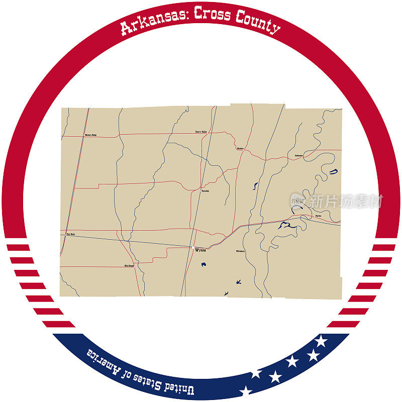 美国阿肯色州克罗斯县地图。