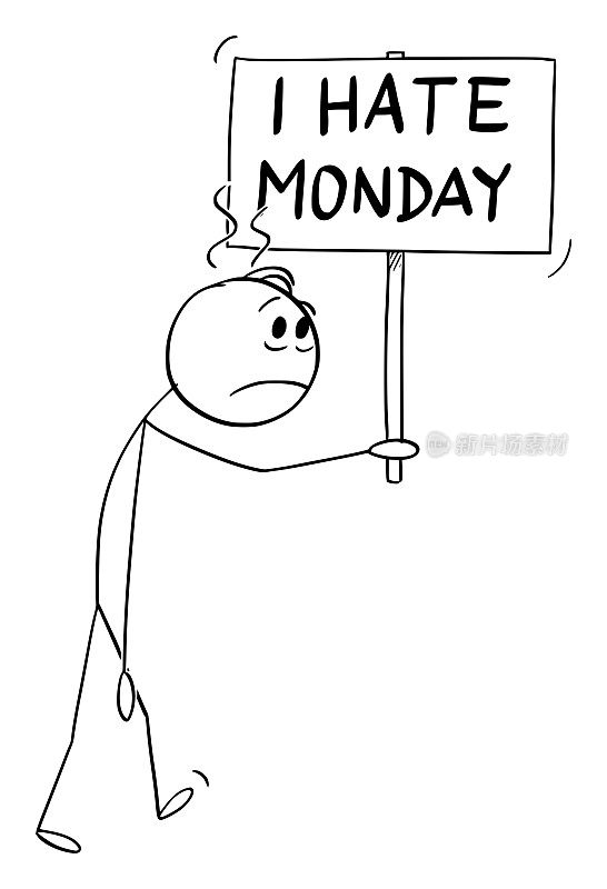 人与我讨厌星期一标志，矢量卡通简笔画插图