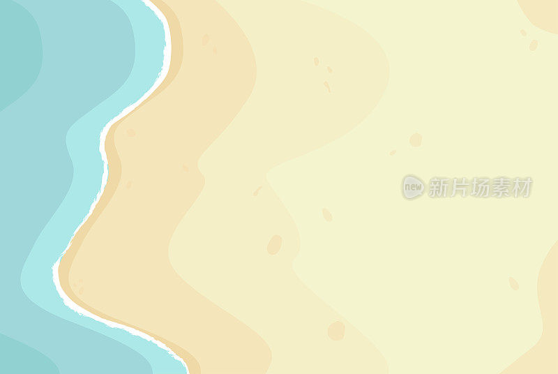 矢量背景的沙滩与蔚蓝的泡沫波。度假旅行设计的一个元素。沙滩和大海的特写，俯视图。