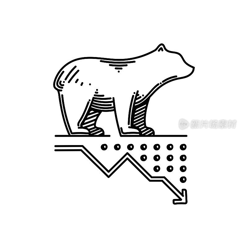 经济危机和熊市线图标，草图设计，像素完美，可编辑的笔触。标志、标志、符号。