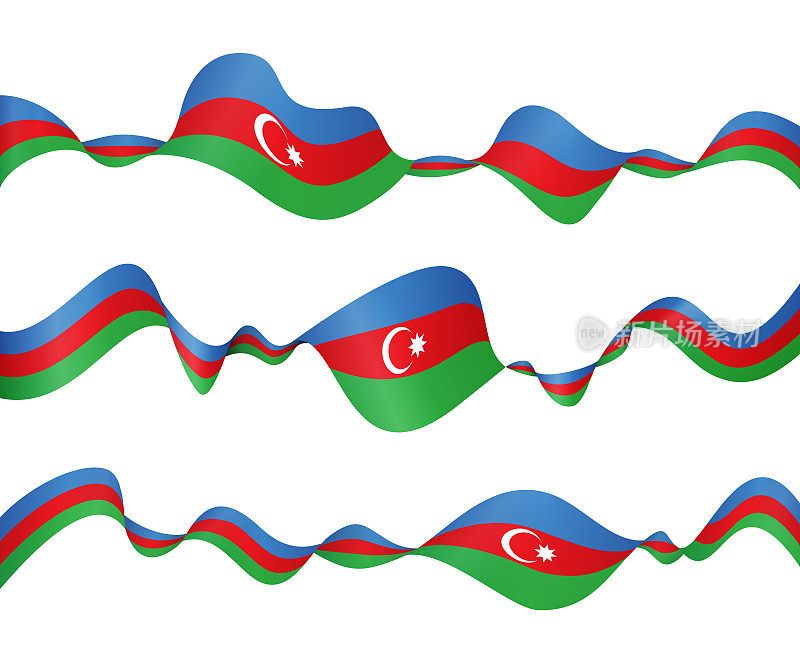 阿塞拜疆的旗帜-矢量挥舞丝带横幅集。隔离在白色背景上