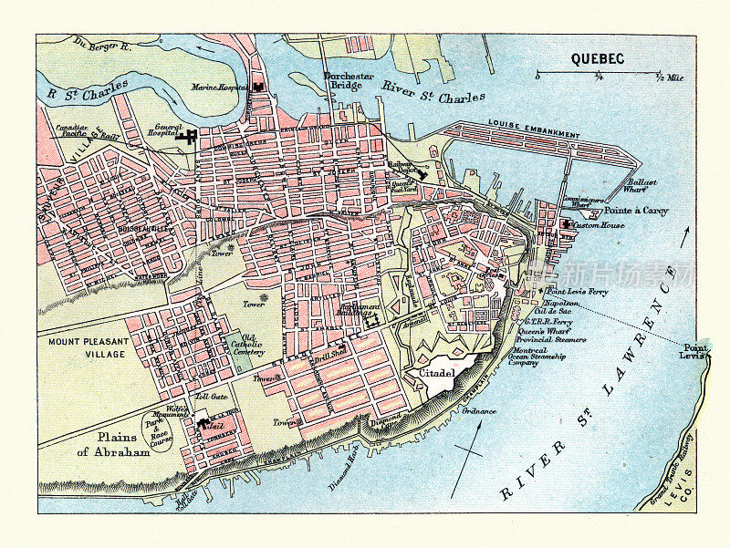 加拿大魁北克市旧地图，19世纪90年代