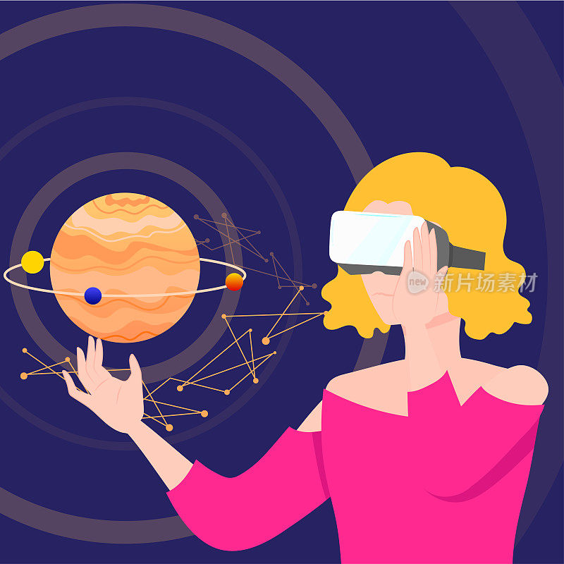未来主义风格的插图，VR眼镜