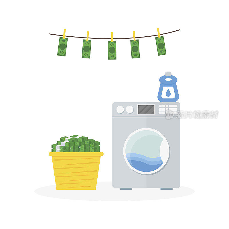 洗钱在洗衣机概念。向量