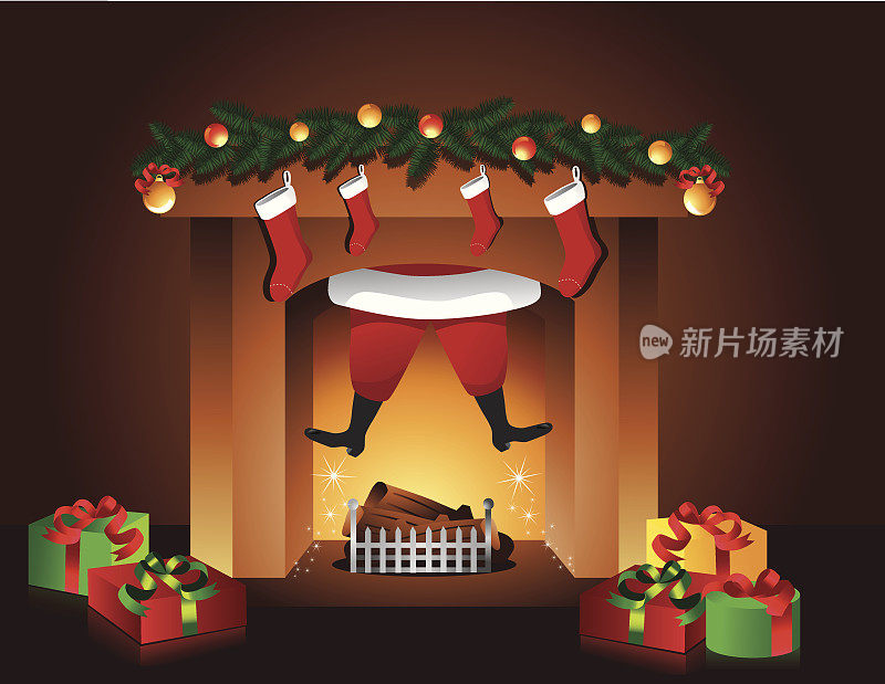 圣诞老人爬上壁炉
