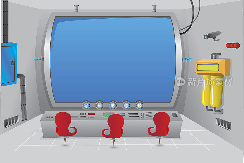 场景或背景的一个特殊的未来主义控制室与大屏幕。理想的教育材料，动画和游戏
