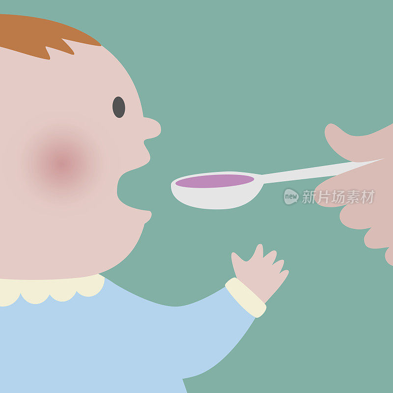 婴儿在吃一匙糖浆药