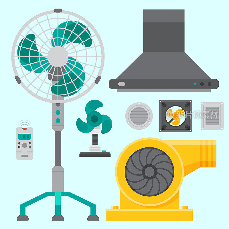 空调气闸系统设备通风器调节气候风扇技术温度冷却矢量图