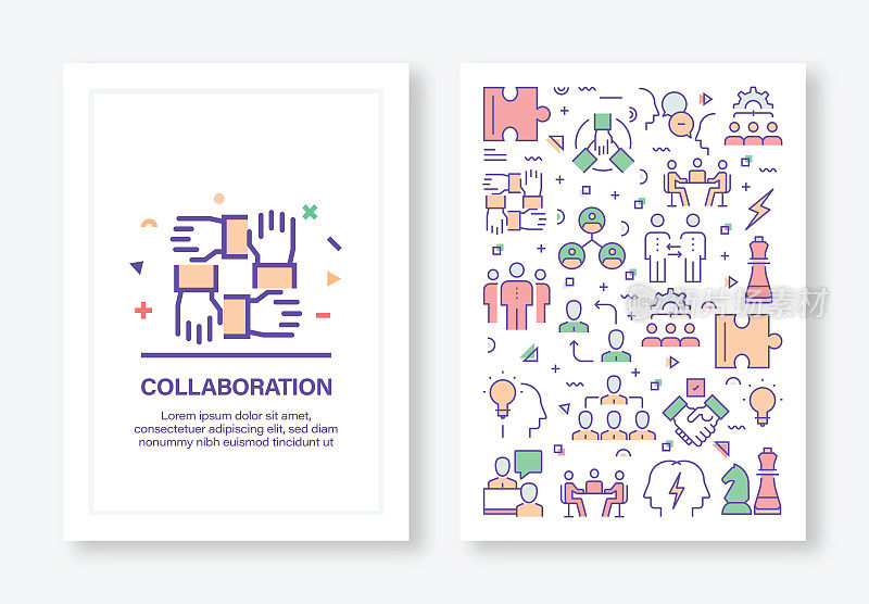 协作概念线风格封面设计的年度报告，传单，小册子。