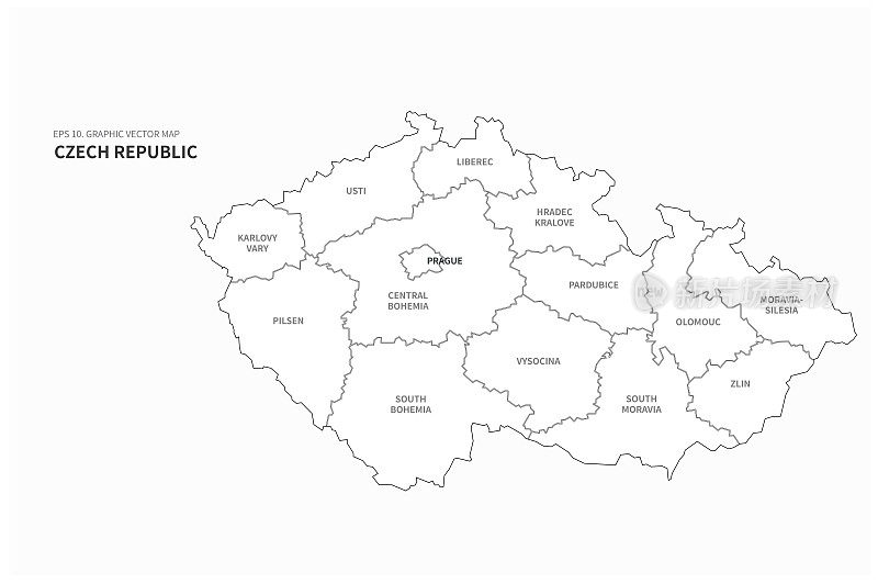 捷克的地图。欧洲捷克矢量地图