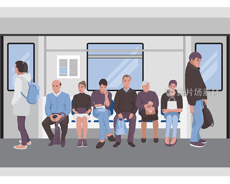 地铁里的人们。地铁无缝换乘乘客