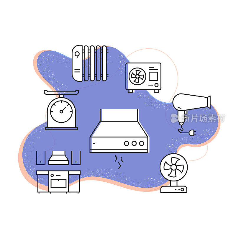 家用电器相关的现代线条风格矢量插图