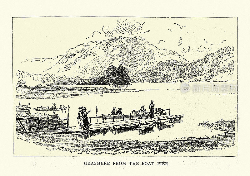 格拉斯米尔的素描从船码头，英国湖区