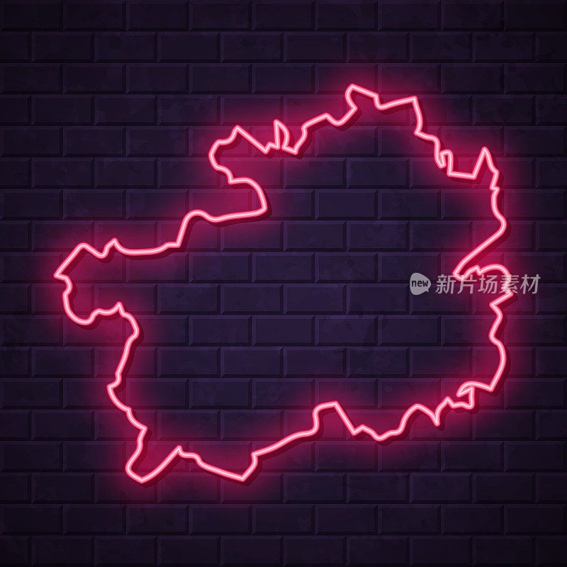 贵州地图-砖墙背景上闪烁的霓虹灯