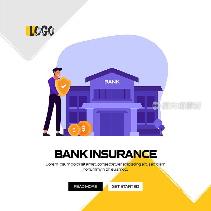 银行保险概念矢量插图网站横幅，广告和营销材料，在线广告，社交媒体营销等。