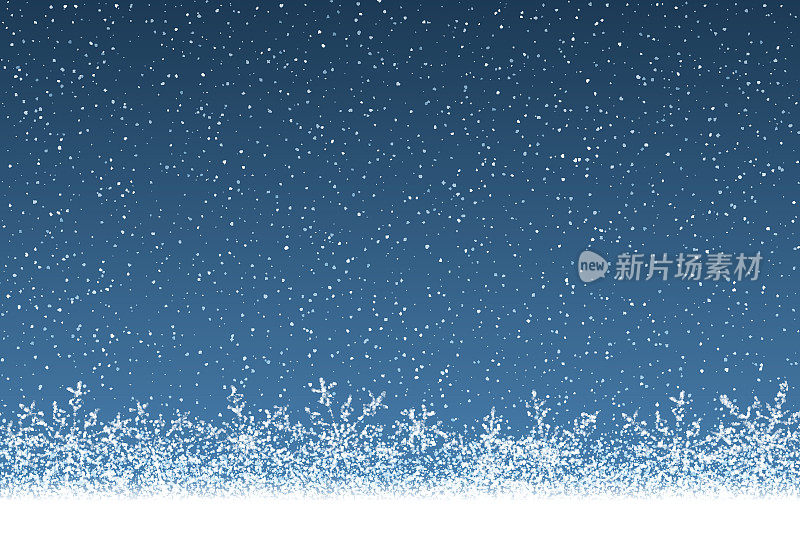 冬天的背景:飘落的雪和雪花在夜空的底部的背景。