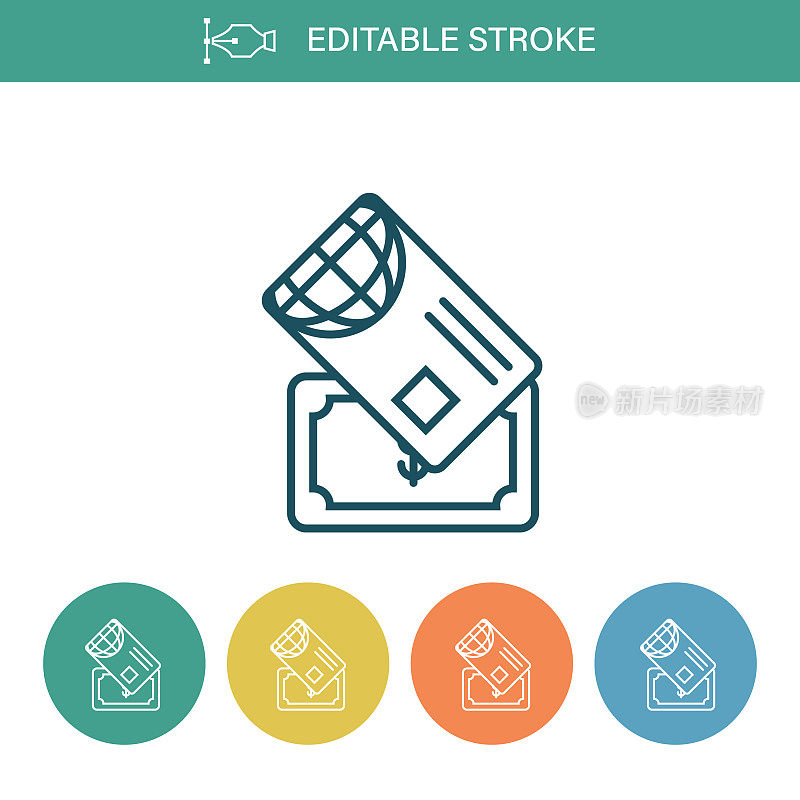 信用卡支付可编辑的笔画细线图标