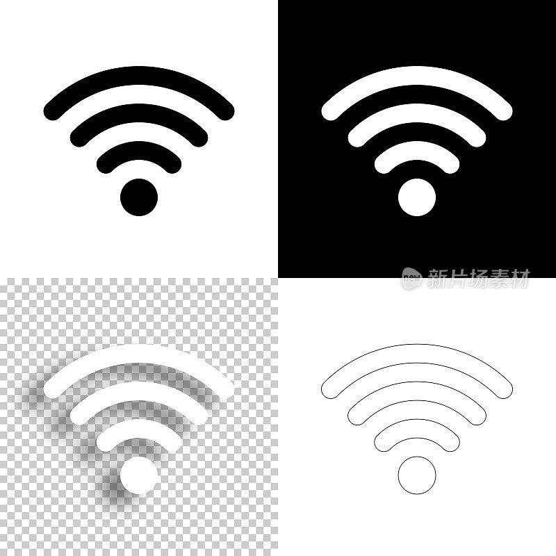 Wifi。图标设计。空白，白色和黑色背景-线图标