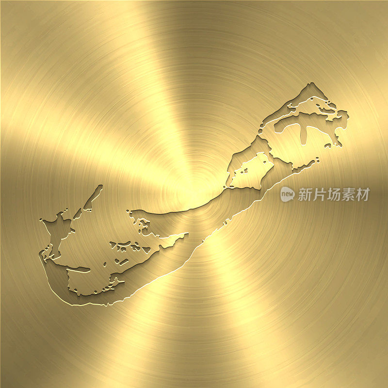 百慕大地图上的金色背景-圆形拉丝金属纹理