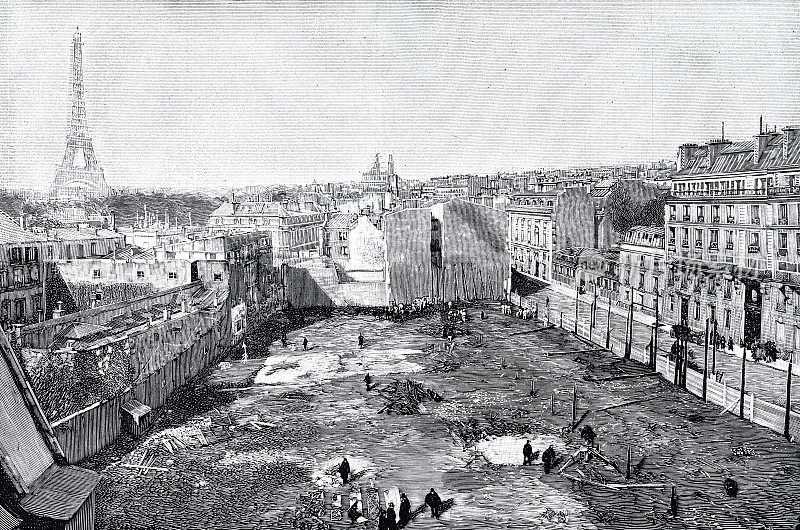 巴黎市集Charité，火灾后的慈善市集，整体鸟瞰图，1897年