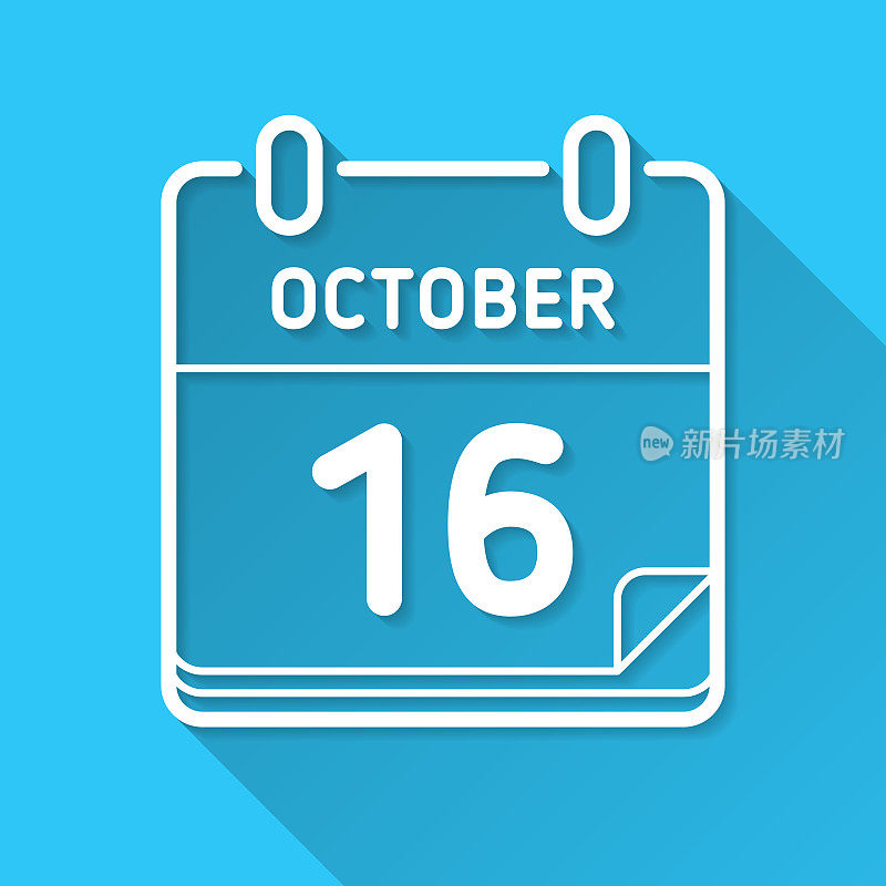 10月16日。图标在蓝色背景-平面设计与长阴影