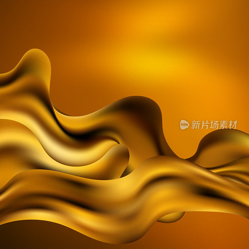 金黄的背景与金黄光滑的液体波。每股收益10
