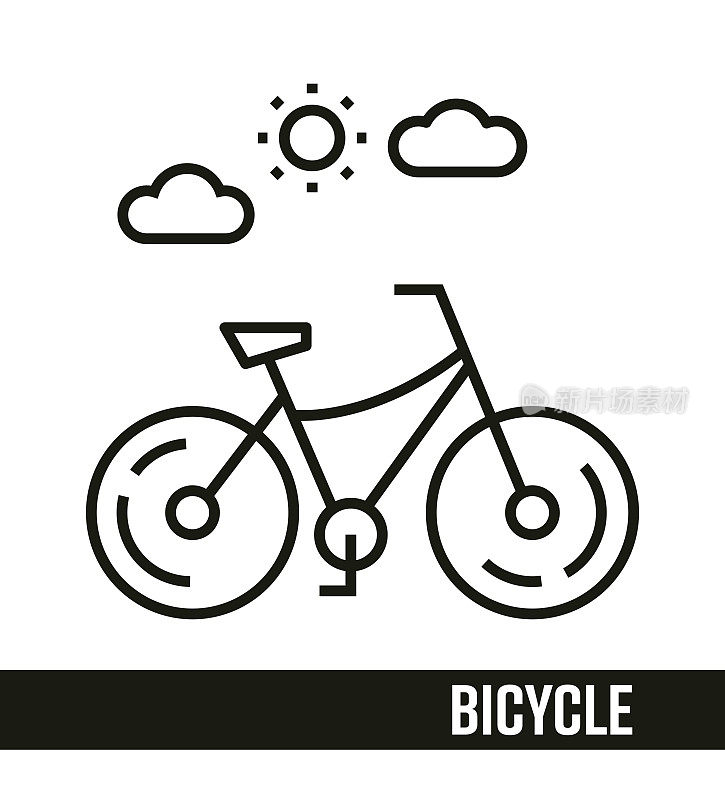 健康生活线图标概念。自行车线图标设计。
