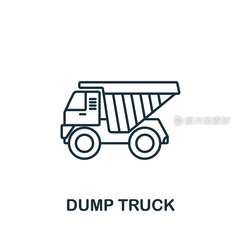 自动倾卸卡车图标。简单的线元素自卸车符号模板，网页设计和信息图