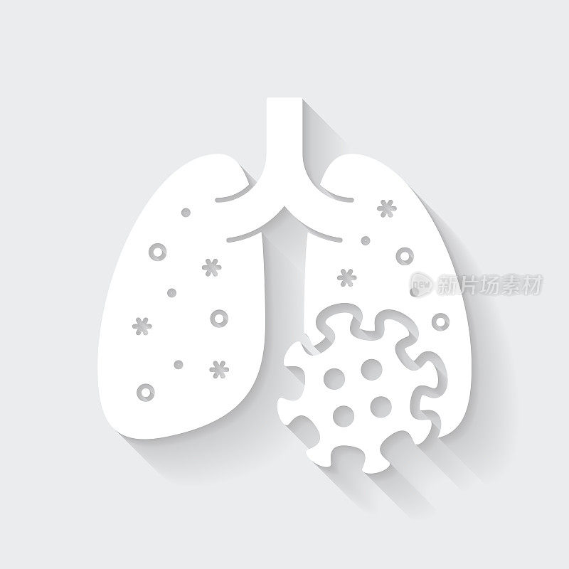 肺部感染了冠状病毒。图标与空白背景上的长阴影-平面设计
