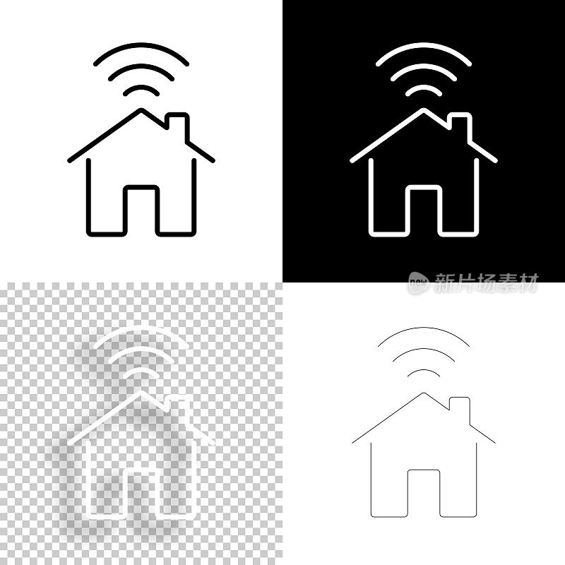 智能家居。图标设计。空白，白色和黑色背景-线图标