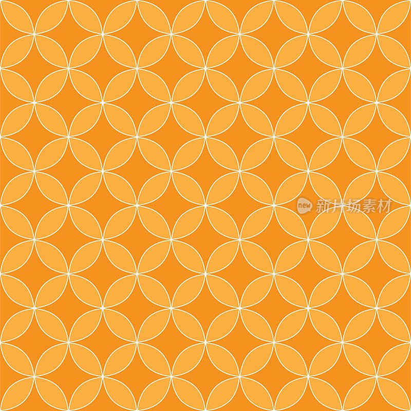 橙色的河马海啸几何图案。装饰日本重叠的圆圈背景。