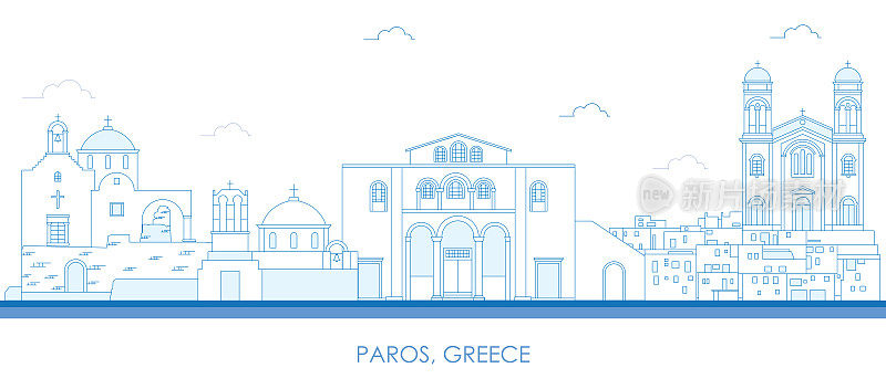 轮廓天际线的帕罗斯岛，基克拉迪斯，希腊