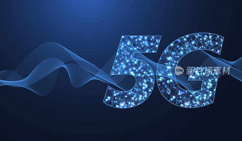 5G网络无线技术概念。5G网络横幅图标，用于商业和技术，信号，速度，网络，大数据，技术。5G符号波流矢量