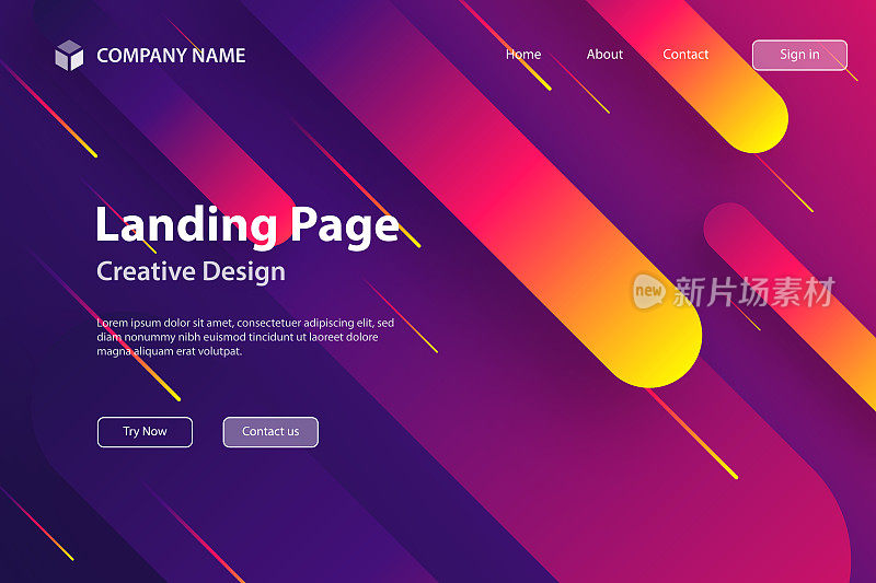 登陆页模板-抽象设计与几何形状-潮流紫色梯度