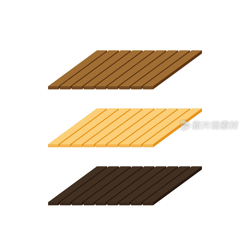 白色背景上孤立的木板。空木板板图标在平面卡通风格。标识装饰用浅棕色和深棕色木板套装。