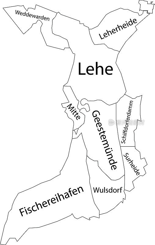 德国不莱梅黑文的白色标记区地图