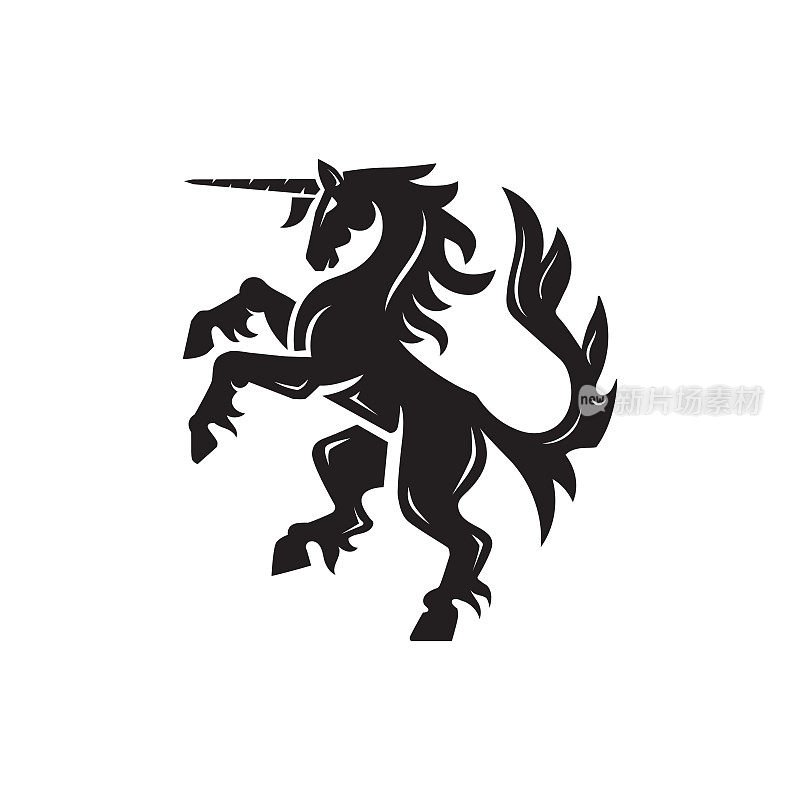 纹章图案的独角兽马，它的后腿上有角