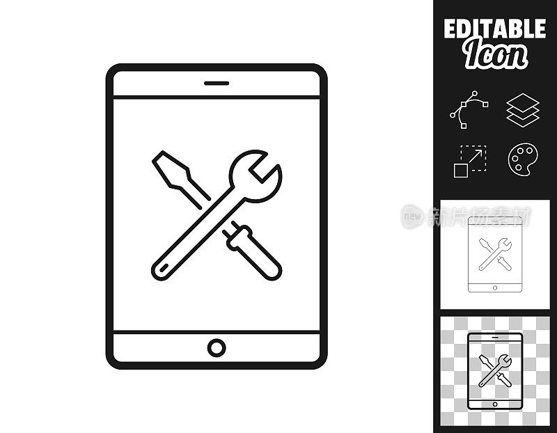 平板电脑设置-工具。图标设计。轻松地编辑