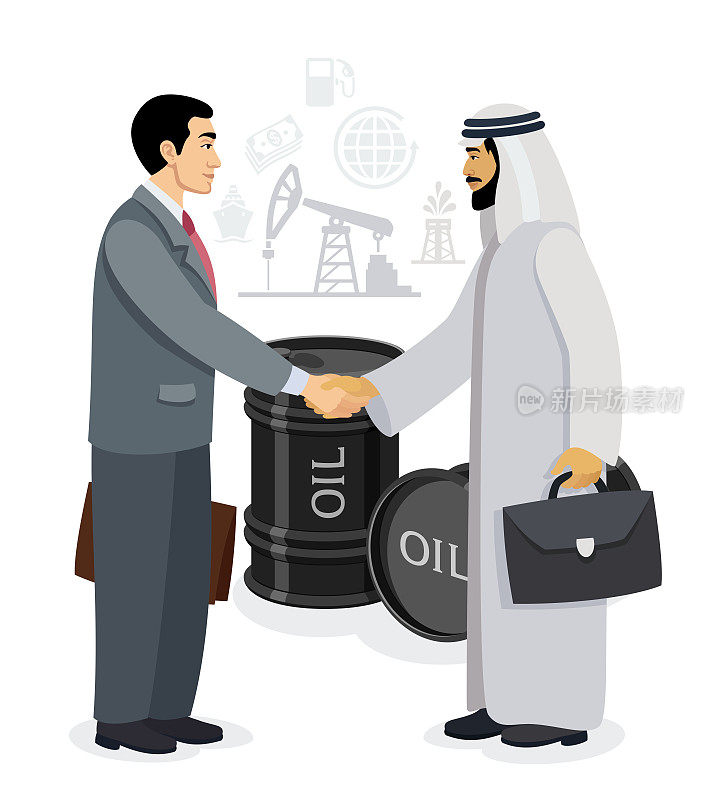 石油协议的概念。商业伙伴握手。