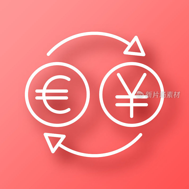 货币兑换-欧元日元。图标在红色背景与阴影
