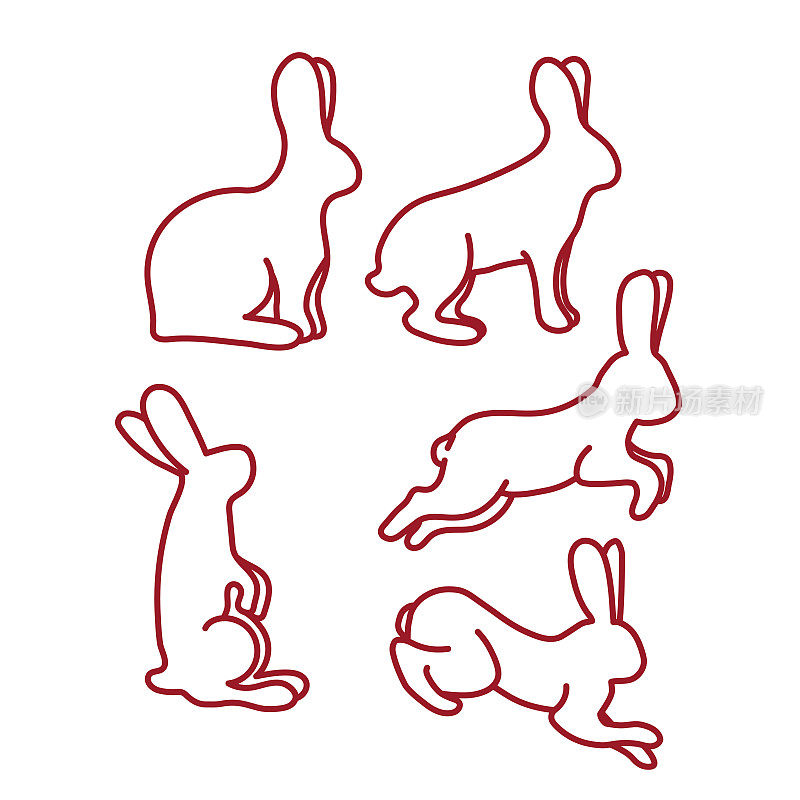不同姿势的红兔子。