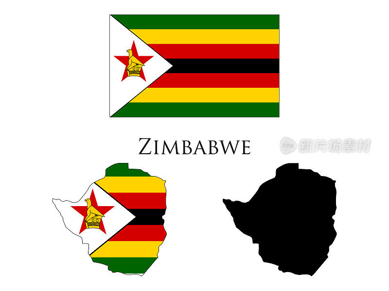 津巴布韦国旗和地图插图矢量