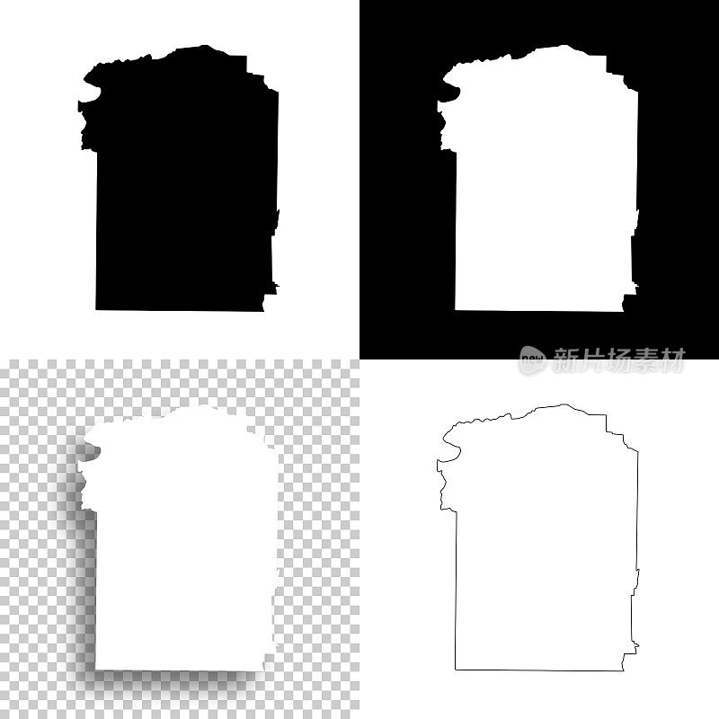 韦恩县，田纳西州。设计地图。空白，白色和黑色背景