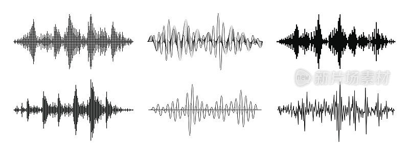 声波矢量集。波作为音频均衡器隔离的背景。音频技术。脉冲音乐波形