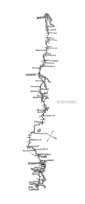 1897年的运动和消遣:自行车旅行地图，波士顿-新伦敦