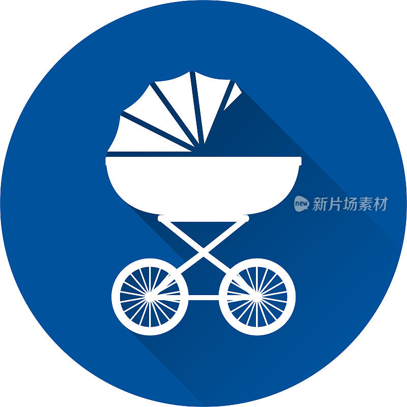 婴儿车图标。蓝色背景的婴儿车。矢量插图。
