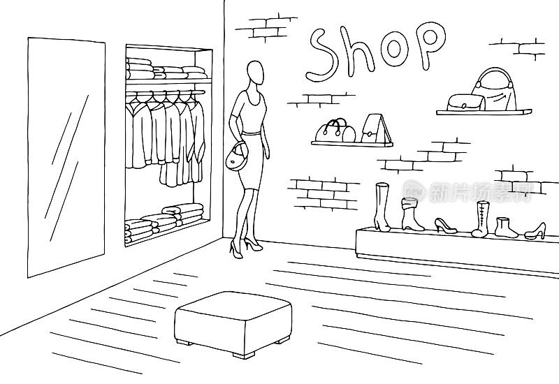 Shop室内图形黑白草图插图矢量