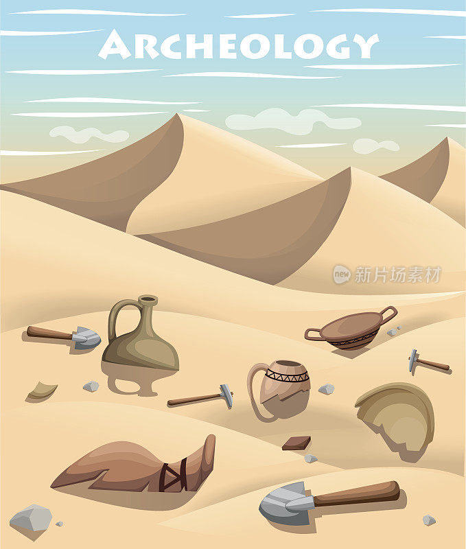 考古学和古生物学概念考古挖掘网站页面和移动应用程序设计矢量元素。古代历史考古学家发掘古代文物矢量插图